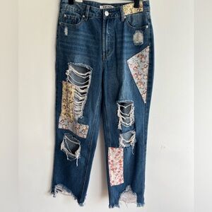 Upcycled Patchwork Boho  Denim Jeans High Rise vintage almost famous siz…